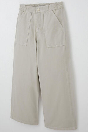 Breeze Kız Çocuk Gabardin Pantolon Geniş Paça Beli Lastikli 5-9 Yaş, Taş