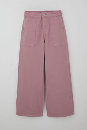 Breeze Kız Çocuk Gabardin Pantolon Geniş Paça Beli Lastikli 10-14 Yaş, Gülkurusu