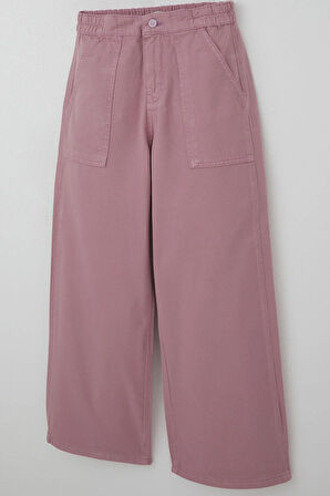 Breeze Kız Çocuk Gabardin Pantolon Geniş Paça Beli Lastikli 10-14 Yaş, Gülkurusu