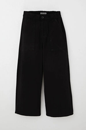 Breeze Kız Çocuk Gabardin Pantolon Geniş Paça Beli Lastikli 5-9 Yaş, Siyah
