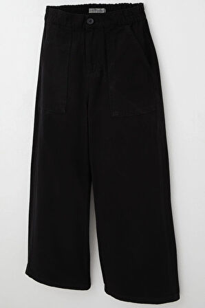 Breeze Kız Çocuk Gabardin Pantolon Geniş Paça Beli Lastikli 5-9 Yaş, Siyah