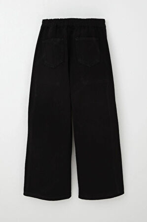 Breeze Kız Çocuk Gabardin Pantolon Geniş Paça Beli Lastikli 5-9 Yaş, Siyah