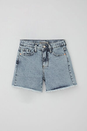 Breeze Kız Çocuk Şort Jean Paçası Püskül Detaylı Cepli 10-14 Yaş, Açık Mavi