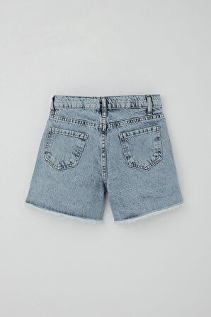 Breeze Kız Çocuk Şort Jean Paçası Püskül Detaylı Cepli 10-14 Yaş, Açık Mavi