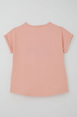 Breeze Kız Çocuk Tişört Sevgi Temalı Yazı Baskılı Simli 9-14 Yaş, Somon