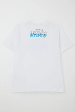 Breeze Erkek Çocuk Tişört Motivasyon Temalı & Sırt Kısmı Yazı Baskı Detaylı 9-16 Yaş, Beyaz