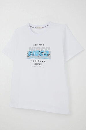 Breeze Erkek Çocuk Tişört Motivasyon Temalı & Sırt Kısmı Yazı Baskı Detaylı 9-16 Yaş, Beyaz