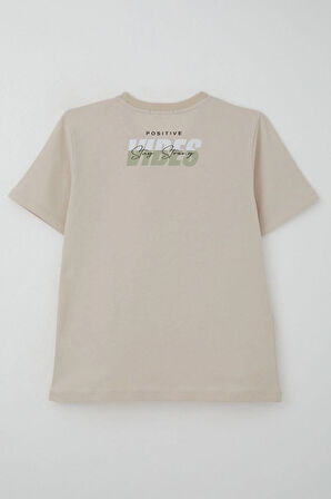 Breeze Erkek Çocuk Tişört Motivasyon Temalı & Sırt Kısmı Yazı Baskı Detaylı 9-16 Yaş, Bej