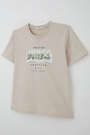 Breeze Erkek Çocuk Tişört Motivasyon Temalı & Sırt Kısmı Yazı Baskı Detaylı 9-16 Yaş, Bej
