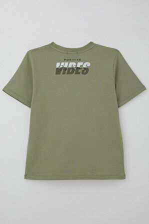 Breeze Erkek Çocuk Tişört Motivasyon Temalı & Sırt Kısmı Yazı Baskı Detaylı 9-16 Yaş, Haki Yeşil