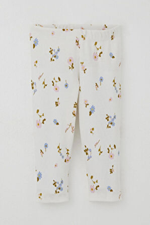 Breeze Kız Çocuk Taytlı Takım Renkli Çiçek Desenli Fırfırlı 2-6 Yaş, Ekru