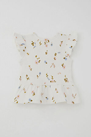 Breeze Kız Çocuk Taytlı Takım Renkli Çiçek Desenli Fırfırlı 2-6 Yaş, Ekru