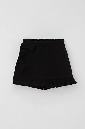 Breeze Kız Çocuk Şort Etek Fiyonk Aksesuarlı Fırfırlı 3-8 Yaş, Siyah