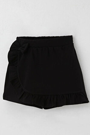 Breeze Kız Çocuk Şort Etek Fiyonk Aksesuarlı Fırfırlı 3-8 Yaş, Siyah