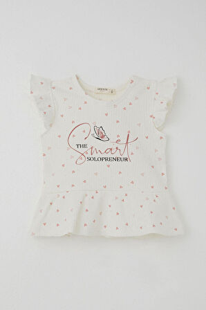 Breeze Kız Çocuk Taytlı Takım Minik Kalpler Desenli Yazı Baskılı Fırfırlı 2-6 Yaş, Ekru