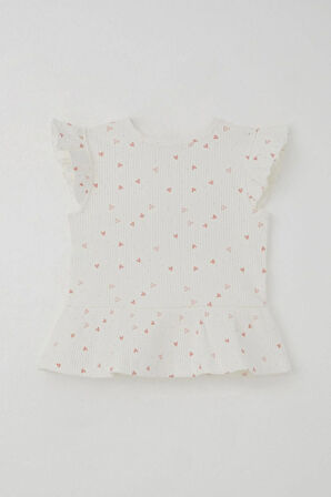 Breeze Kız Çocuk Taytlı Takım Minik Kalpler Desenli Yazı Baskılı Fırfırlı 2-6 Yaş, Ekru