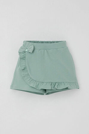 Breeze Kız Çocuk Şort Etek Fiyonk Aksesuarlı Fırfırlı 3-8 Yaş, Su Yeşili