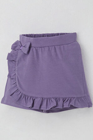 Breeze Kız Çocuk Şort Etek Fiyonk Aksesuarlı Fırfırlı 3-8 Yaş, Lila