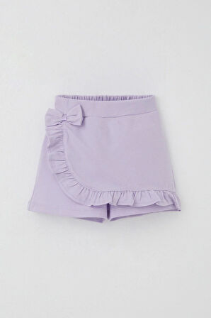 Breeze Kız Çocuk Şort Etek Fiyonk Aksesuarlı Fırfırlı 3-8 Yaş, Açık Lila