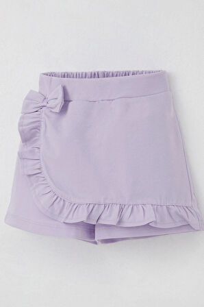 Breeze Kız Çocuk Şort Etek Fiyonk Aksesuarlı Fırfırlı 3-8 Yaş, Açık Lila