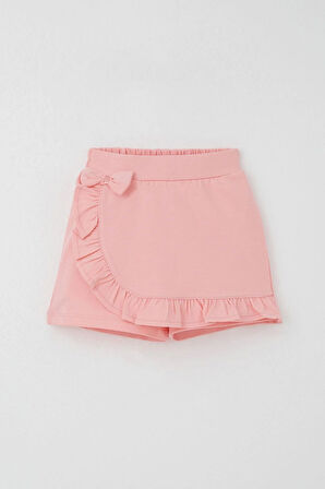 Breeze Kız Çocuk Şort Etek Fiyonk Aksesuarlı Fırfırlı 3-8 Yaş, Somon