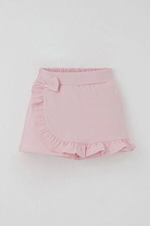 Breeze Kız Çocuk Şort Etek Fiyonk Aksesuarlı Fırfırlı 3-8 Yaş, Pembe