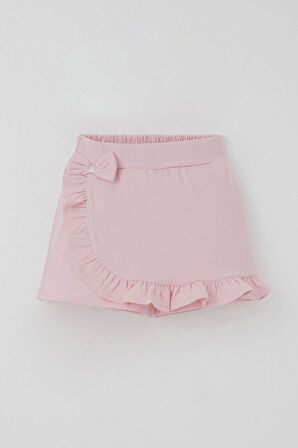 Breeze Kız Çocuk Şort Etek Fiyonk Aksesuarlı Fırfırlı 3-8 Yaş, Pembe