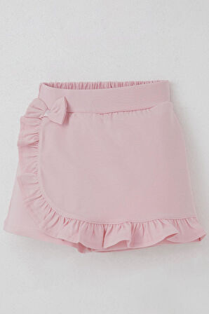 Breeze Kız Çocuk Şort Etek Fiyonk Aksesuarlı Fırfırlı 3-8 Yaş, Pembe