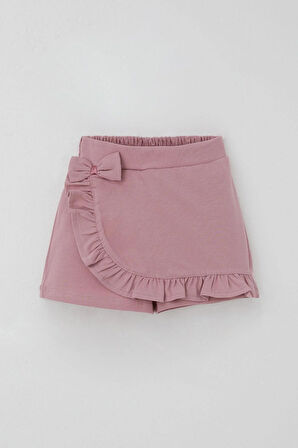 Breeze Kız Çocuk Şort Etek Fiyonk Aksesuarlı Fırfırlı 3-8 Yaş, Gülkurusu