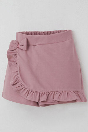 Breeze Kız Çocuk Şort Etek Fiyonk Aksesuarlı Fırfırlı 3-8 Yaş, Gülkurusu