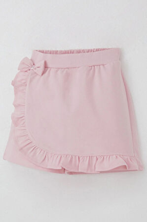 Breeze Kız Çocuk Şort Etek Fiyonk Aksesuarlı Fırfırlı 6-10 Yaş, Pembe