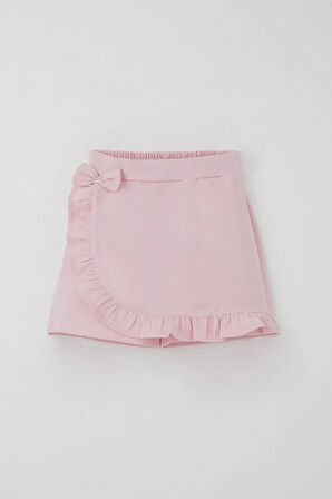 Breeze Kız Çocuk Şort Etek Fiyonk Aksesuarlı Fırfırlı 6-10 Yaş, Pembe