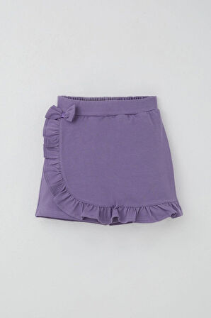 Breeze Kız Çocuk Şort Etek Fiyonk Aksesuarlı Fırfırlı 6-10 Yaş, Lila