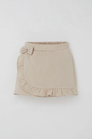 Breeze Kız Çocuk Şort Etek Fiyonk Aksesuarlı Fırfırlı 6-10 Yaş, Bej