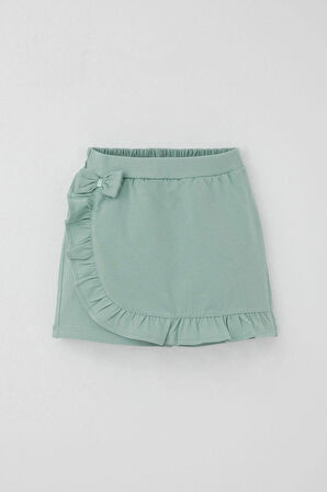 Breeze Kız Çocuk Şort Etek Fiyonk Aksesuarlı Fırfırlı 6-10 Yaş, Su Yeşili