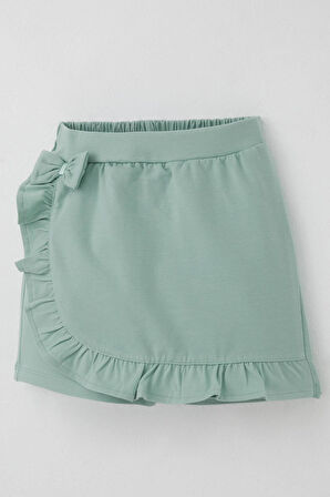 Breeze Kız Çocuk Şort Etek Fiyonk Aksesuarlı Fırfırlı 6-10 Yaş, Su Yeşili