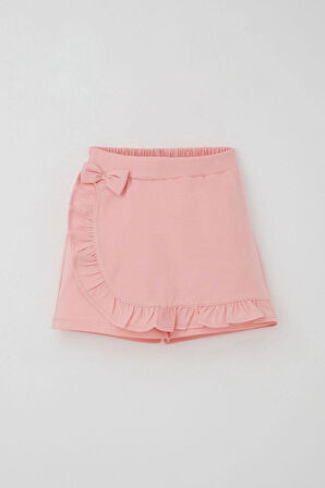 Breeze Kız Çocuk Şort Etek Fiyonk Aksesuarlı Fırfırlı 6-10 Yaş, Somon