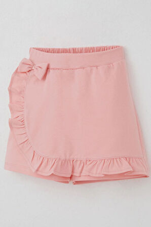 Breeze Kız Çocuk Şort Etek Fiyonk Aksesuarlı Fırfırlı 6-10 Yaş, Somon