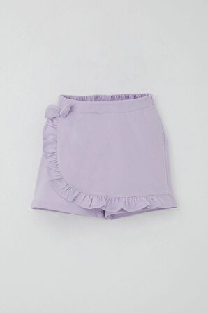 Breeze Kız Çocuk Şort Etek Fiyonk Aksesuarlı Fırfırlı 6-10 Yaş, Açık Lila