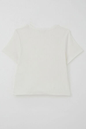 Breeze Kız Çocuk Tişört Taşlı Kalp Desenli 9-14 Yaş, Ekru