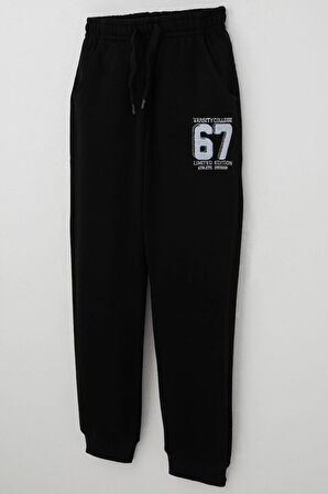 Breeze Erkek Çocuk Eşofman Alt Nakışlı Bağcık Akesuarlı 4-8 Yaş, Siyah