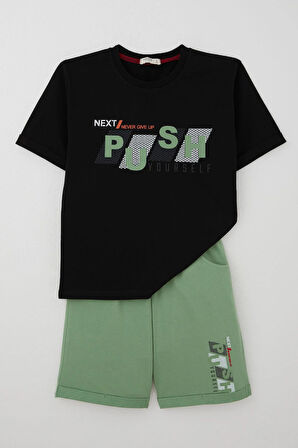 Breeze Kız Çocuk Şortlu Takm Yazı Baskılı Beli Lastikli Cepli 6-12 Yaş, Siyah