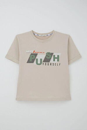 Breeze Kız Çocuk Şortlu Takm Yazı Baskılı Beli Lastikli Cepli 6-12 Yaş, Bej