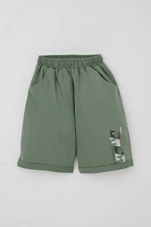 Breeze Kız Çocuk Şortlu Takm Yazı Baskılı Beli Lastikli Cepli 6-12 Yaş, Bej