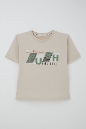 Breeze Kız Çocuk Şortlu Takm Yazı Baskılı Beli Lastikli Cepli 6-12 Yaş, Bej