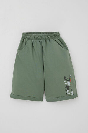 Breeze Kız Çocuk Şortlu Takm Yazı Baskılı Beli Lastikli Cepli 6-12 Yaş, Bej