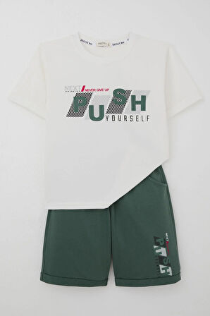 Breeze Kız Çocuk Şortlu Takm Yazı Baskılı Beli Lastikli Cepli 6-12 Yaş, Ekru