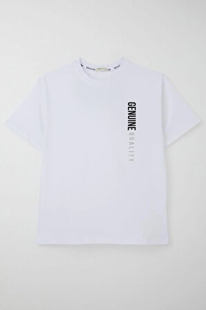 Breeze Erkek Çocuk Tişört Sırt Kısmı Yazı Baskılı 9-14 Yaş, Beyaz