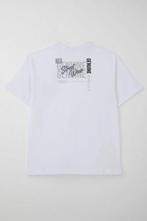 Breeze Erkek Çocuk Tişört Sırt Kısmı Yazı Baskılı 9-14 Yaş, Beyaz