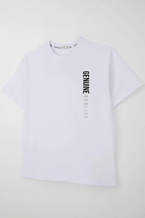 Breeze Erkek Çocuk Tişört Sırt Kısmı Yazı Baskılı 9-14 Yaş, Beyaz